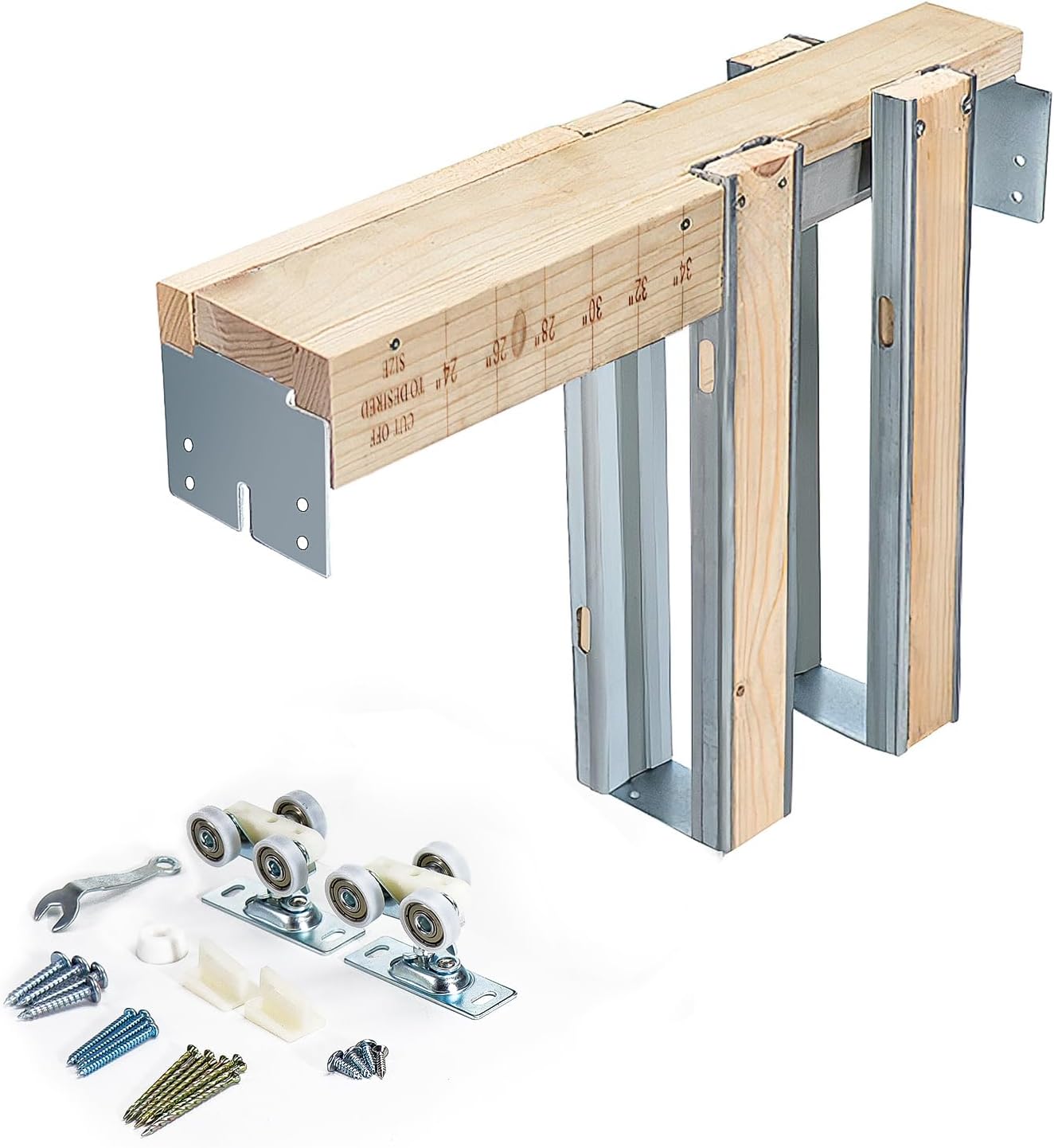 36x80" Pocket Door Frame Kit, Sliding Pocket Door Hardware with Adjustable Sliding Door Track for 2X4 Studs Wall,Suitable for Doors Weight 220LBS Wide 24"-36", Easy to Install