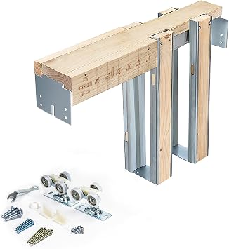 طقم إطار باب الجيب مقاس 36 &times; 80 بوصة ، أجهزة باب الجيب المنزلق مع مسار باب منزلق قابل للتعديل لجدار 2X4 ترصيع ، مناسب للأبواب وزن 220 رطل على نطاق واسع 24 بوصة -36 بوصة ، سهل التركيب
