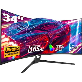 Gawfolk Gaming Curved Monitor 34 Inch 165Hz 1500R Ultrawide PC Screen UWQHD 3440x1440P Curved Computer Screen VA Displayport HDMI VESA 75 * 75mm