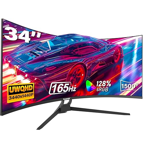 Gawfolk Curved Gaming Monitor 34 Zoll 165Hz, Ultrawide PC Bildschirm UWQHD 3440x1440P, Gebogenes Computerbildschirm, VA, 1500R, 128% sRGB, Displayport, HDMI, VESA 75 * 75mm - 34 Zoll - WQHD 165Hz Monitor