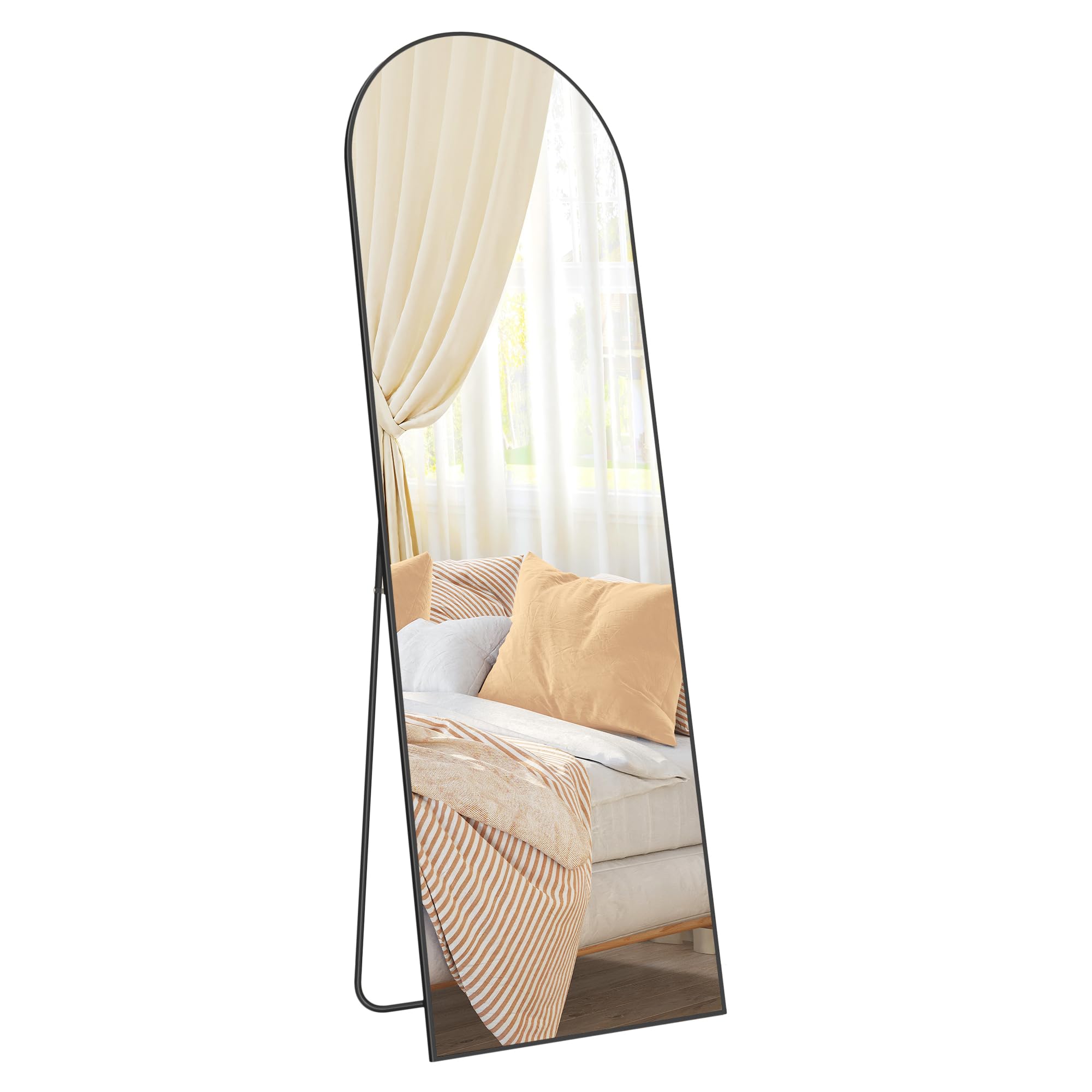 SONGMICS Full Length Mirror, 63 x 19.7 Inches, Arched Full Body Mirror with Stand, Aluminum Alloy Frame Floor Mirror, Tempered Glass, for Bedroom, Living Room, Cloakroom, Ink Black ULFM031B01
