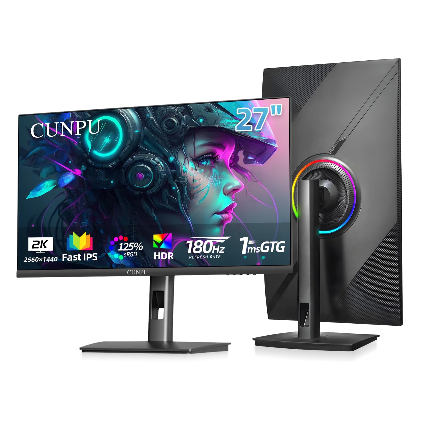 27 Inch QHD 2560 x 1440 180Hz Gaming Monitor, Fast IPS, Support PS5/Xbox, 1ms, DCI-P3 100%, HDR, FreeSync & G-Sync, Height/Pivot/Tilt/Swivel Vertical Monitor, Built-in Dual Speaker, HDMI/DP