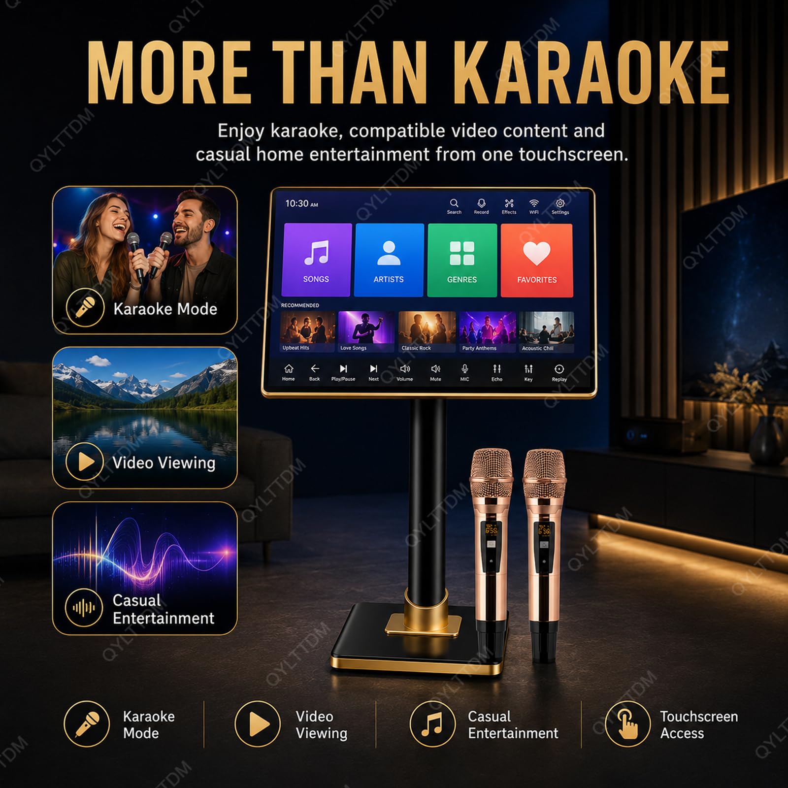 TYH Sistema Karaoke Professionale da 21,5 Pollici, Macchina Karaoke con Schermo Touch Capacitivo, con 2 Microfoni Wireless, Controllo Tramite App per Smartphone, Funzione di Amplificazione di Potenza