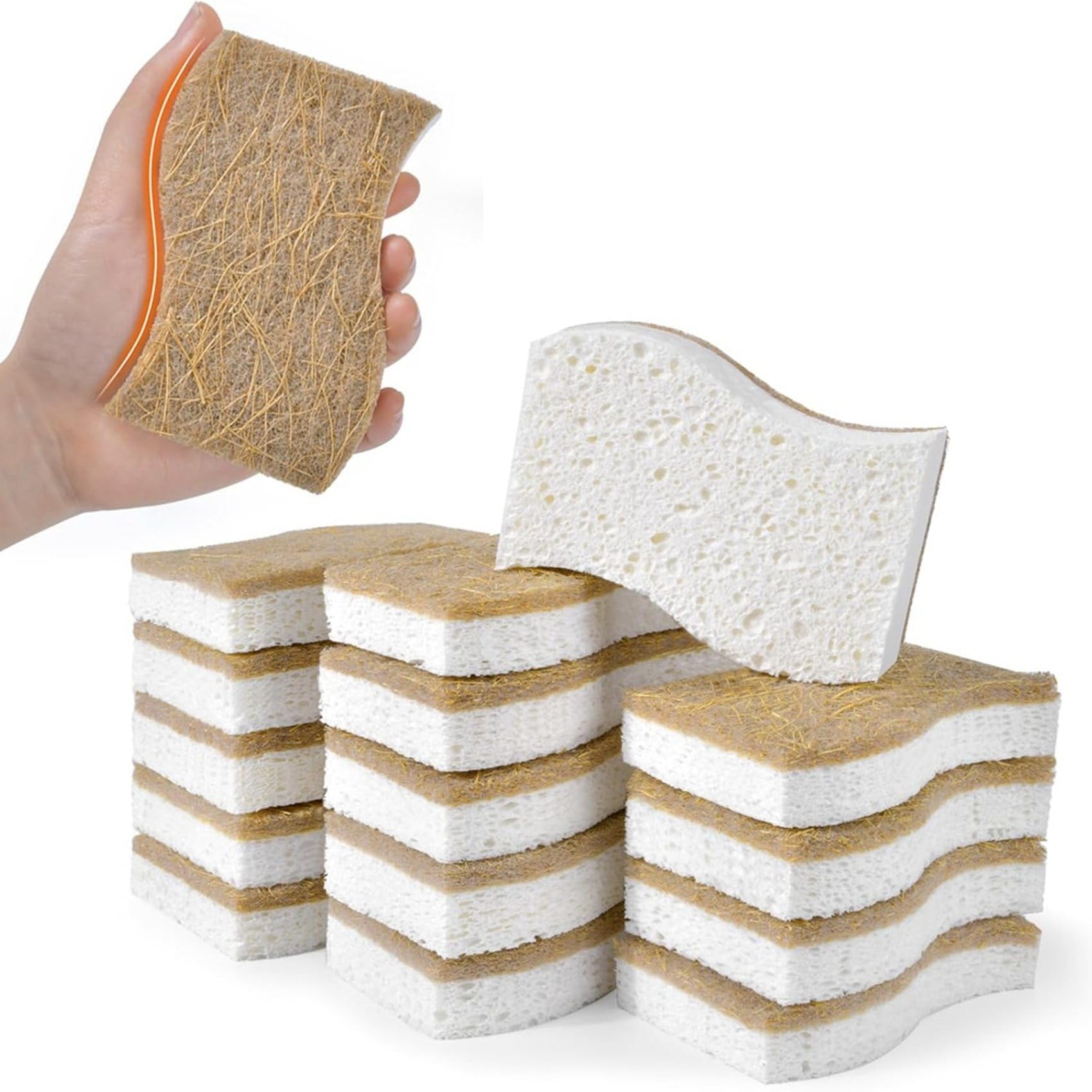 Lot de 45 Éponges de Cuisine Naturelles Biodégradables - Éponges à Récurer Compostables en Cellulose et Noix de