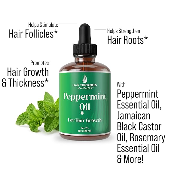 Hair Thickness Maximizer Peppermint Hair Growth Oil 1oz | Strengthens & Hydrates Thinning, Dry Hair for a Healthier-Looking Scalp. Vegan Serum for Women & Men