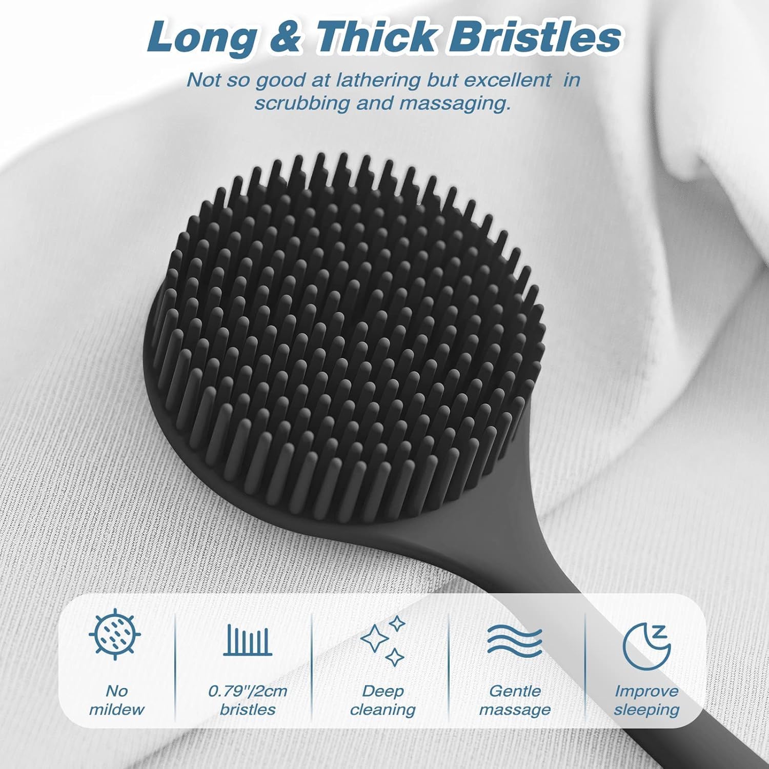 EXIFYLL Premium Soft Silicone Back Scrubber Shower Bath Body Brush with Long Handle Dirt_Removal Back Scrubber | BPA-Free | for Men and Women (Multi Color) (Pack of 1) 2