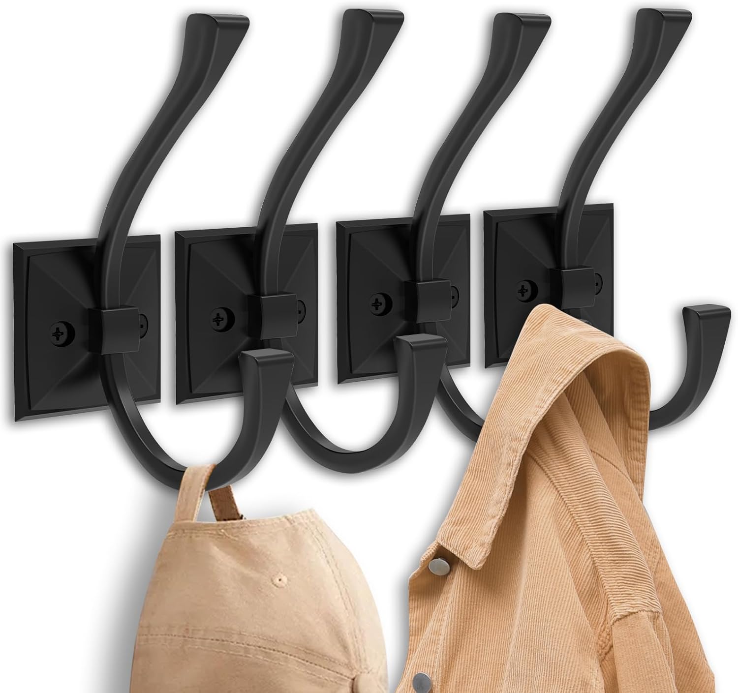 Amazon.com: 4 Pack Coat Hooks Wall Mount - Heavy Duty Hat Hangers ...