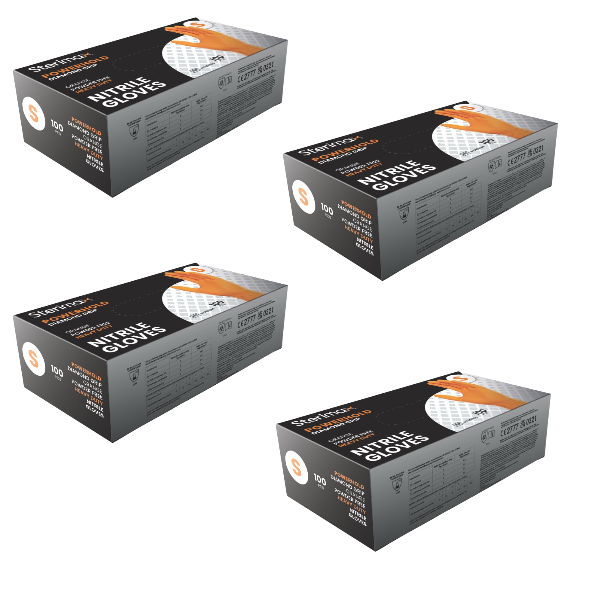 IDEAL 365 PowerHold Nitrile Diamond Grip Gloves – Tough Heavy Duty 0.22mm Thick Disposable Gloves, Chemical Splash Resistant, Food Safe, Latex Free, Industrial Grade (100 Pack) (4, Orange, Medium)
