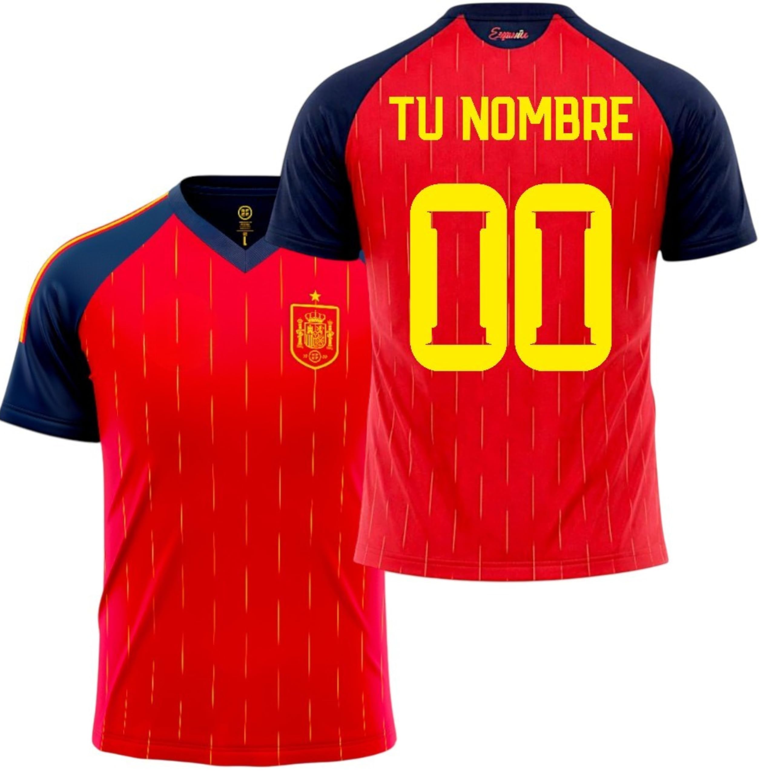Selección Española Mundial 2026-2028 Camiseta Primera Equipacion Personalizable con Nombre y Dorsal, Color Rojo, Manga Corta, Tejido Transpirable para Aficionados