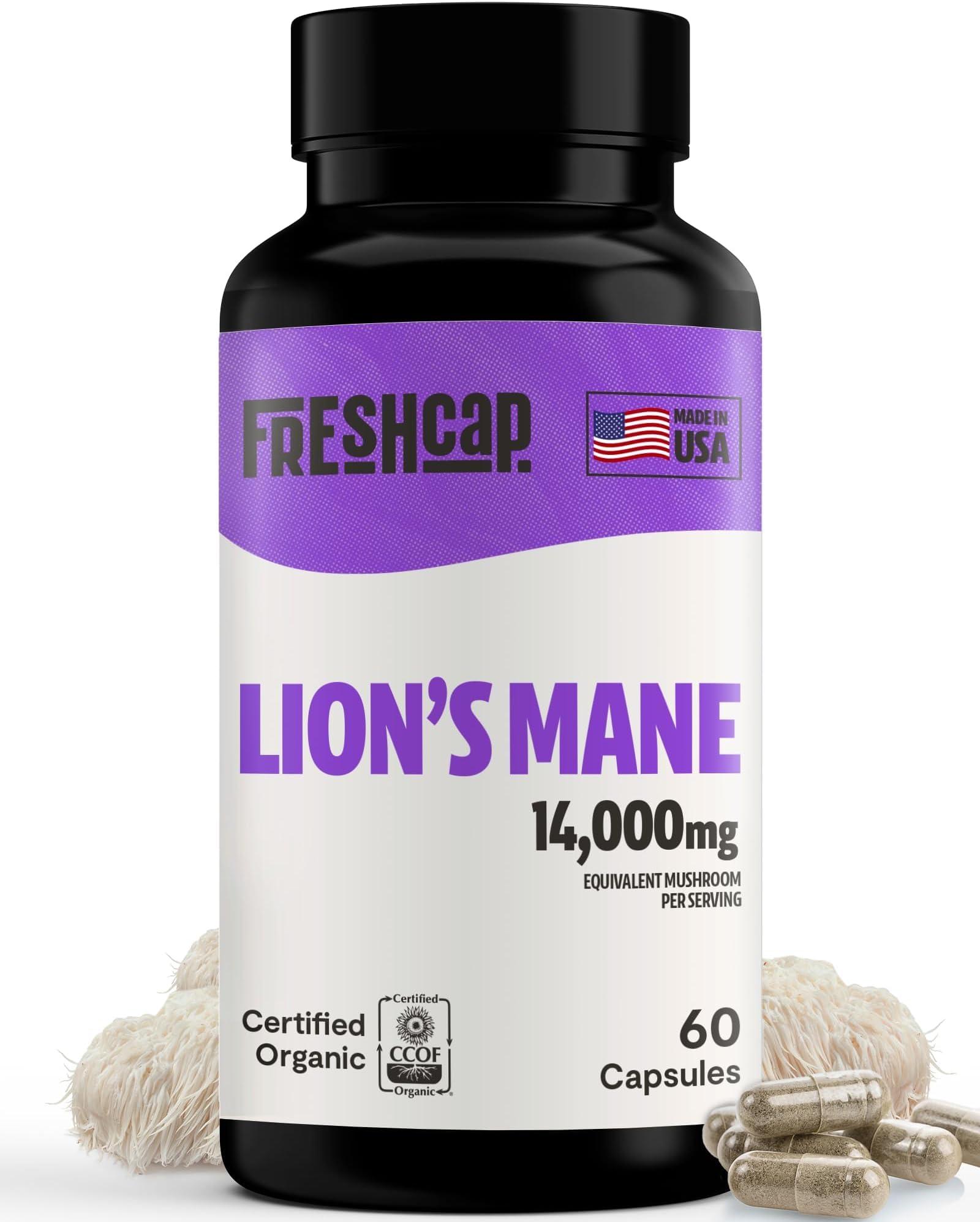 Lions Mane Supplement Capsules - Lion's Mane, High Potency Extract, 14:1 Organic Mushroom Supplement, Ayurveda Focus Made in USA