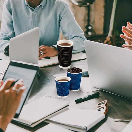 Miniatura 7 de Lamosi Tazas de café desechables de 12 onzas, paquete de 170, vasos de papel corrugado aislados de 12 onzas, tazas de pared onduladas de Kraft para