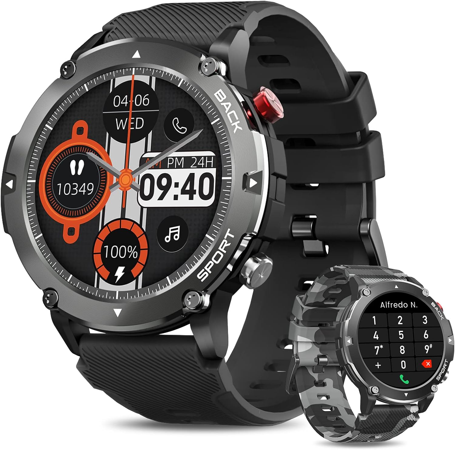 Military Smart Watches for Men(Answer/Make Call), 1.32'' Waterproof Smartwatch for Android Phones and iPhone, Bluetooth Outdoor Sports Fitness Tracker with Heart Rate, Pedometer, AI Voice, Black