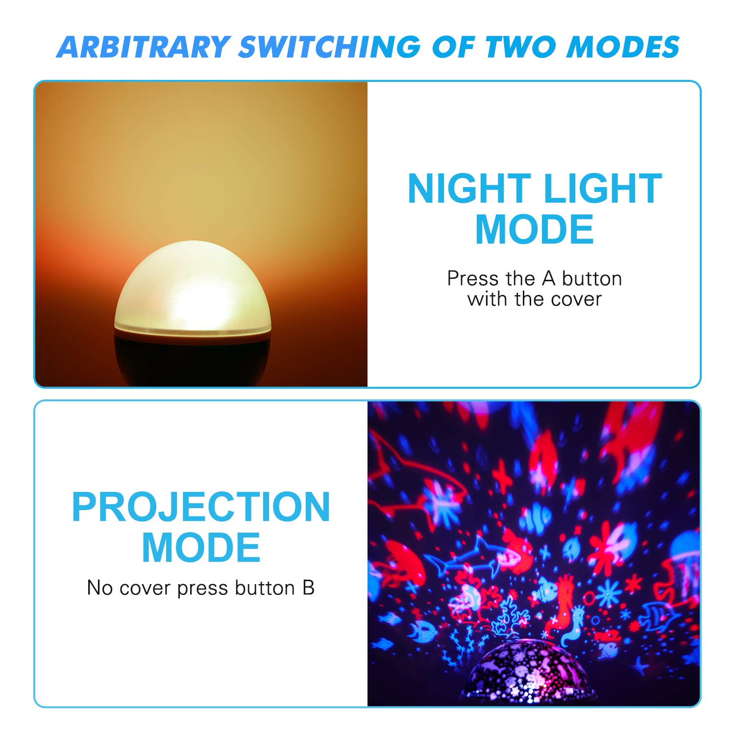 SUNNEST GYROBOWL Night Light Projector Christmas, 360-Degree Rotating 8 Colors, Upgraded 2 in 1 Kids Night Light Moon Star Projector and Undersea Lamp for Party Kids Baby Bedroom…Blue 2