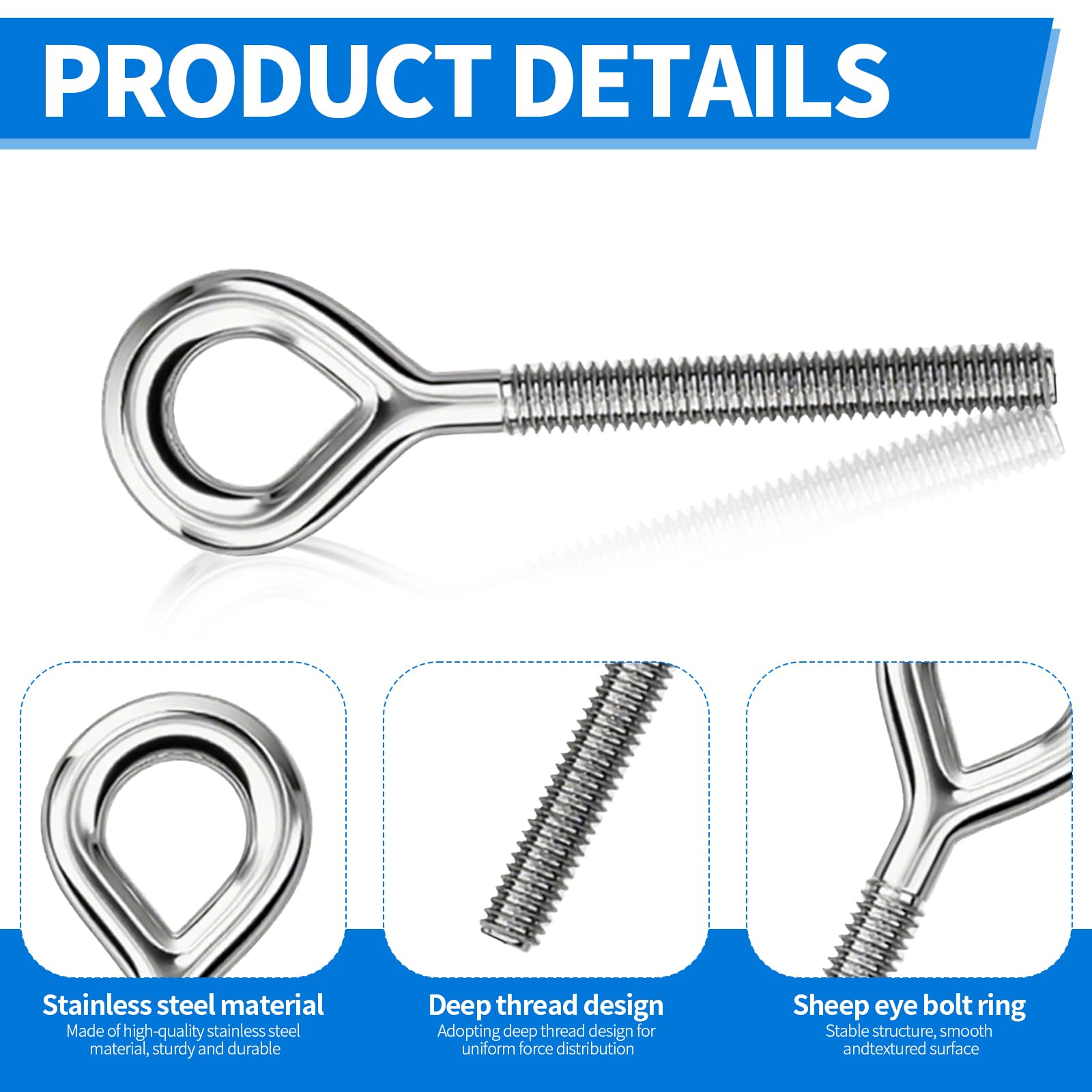 12 viti ad anello M8, viti ad occhiello in acciaio inox 90 mm, dado ad anello M8, vite per occhi lunghi, per amache, tende da sole, poltrone sospese, sedie a dondolo, cavo fisso