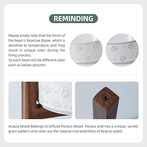 Miniatura 3 de Juego de cuencos dobles elevados de cerámica de 6.1 pulgadas con soporte de madera de acacia, 2 alturas elevadas, cuencos para alimentos y agua para