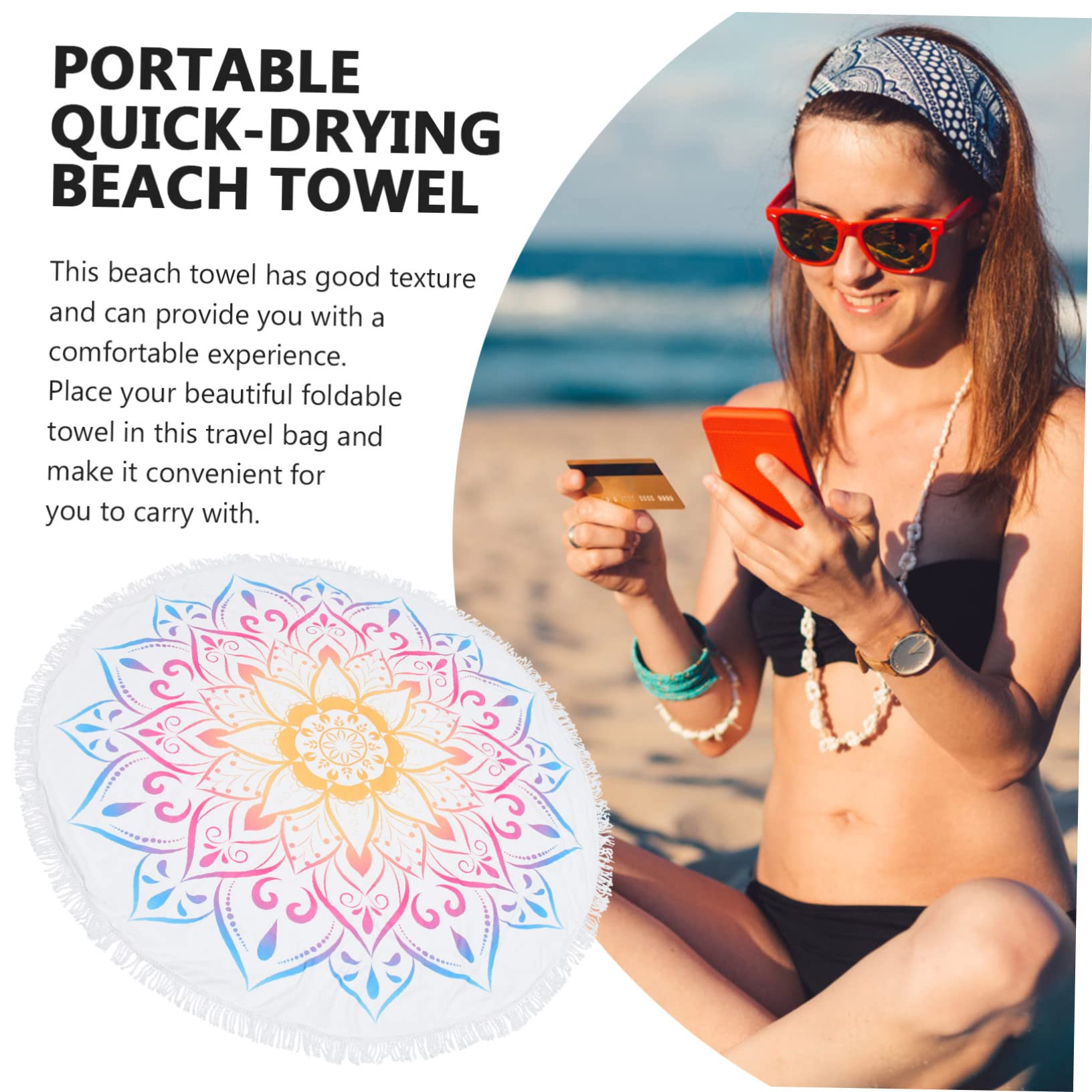 PRETYZOOM 2 Pz Telo Mare Mandala Coperta Per Telo Mare Telo Piscina Multifunzione Coperte Leggere Asciugamani in Microfibra Per Il Corpo Asciugamano Hippy Fibra Superfine Bianca