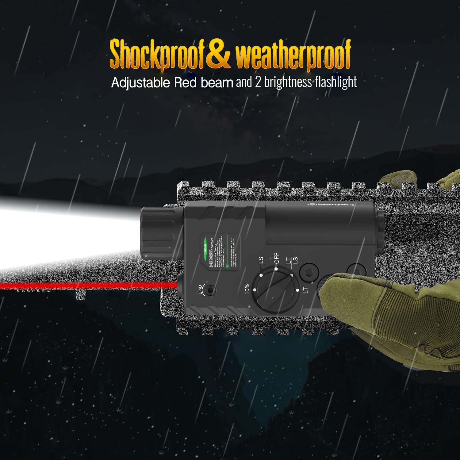 DEFENTAC 2000 Lumens Red Beam and White LED Combo Compatible with Mlok/Picatinny (2 in 1), Rechargeable Tactical Flashlight with Strobe/Momentary for Rifle, with Remote Switch