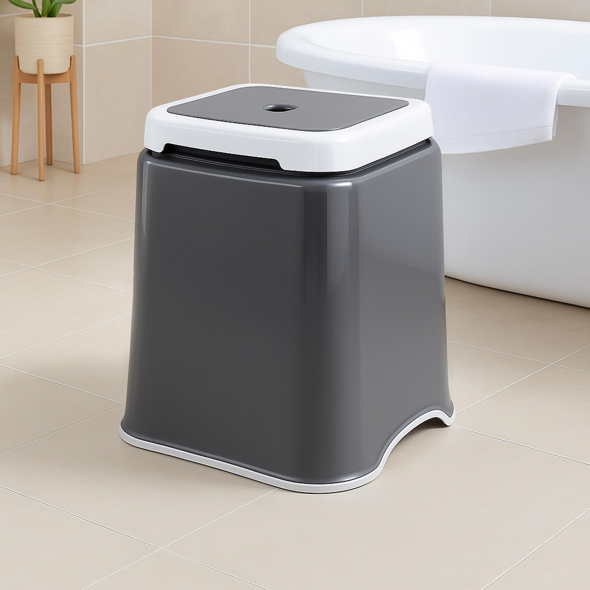 Kuber Industries 18 Inch Heavy Duty Plastic Stool for Sitting & Bathing | Strong and Durable Anti-Slip Stool Senior Citizen Support Indoor & Outdoor | Multiple Space Use Home, Garden | Grey & White