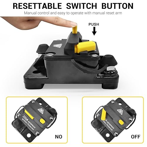 Miniatura 7 de Disyuntor de automóvil de 250 amperios para motor de arrastre, barco marino con reinicio manual, portafusibles en línea, impermeable, disyuntor de