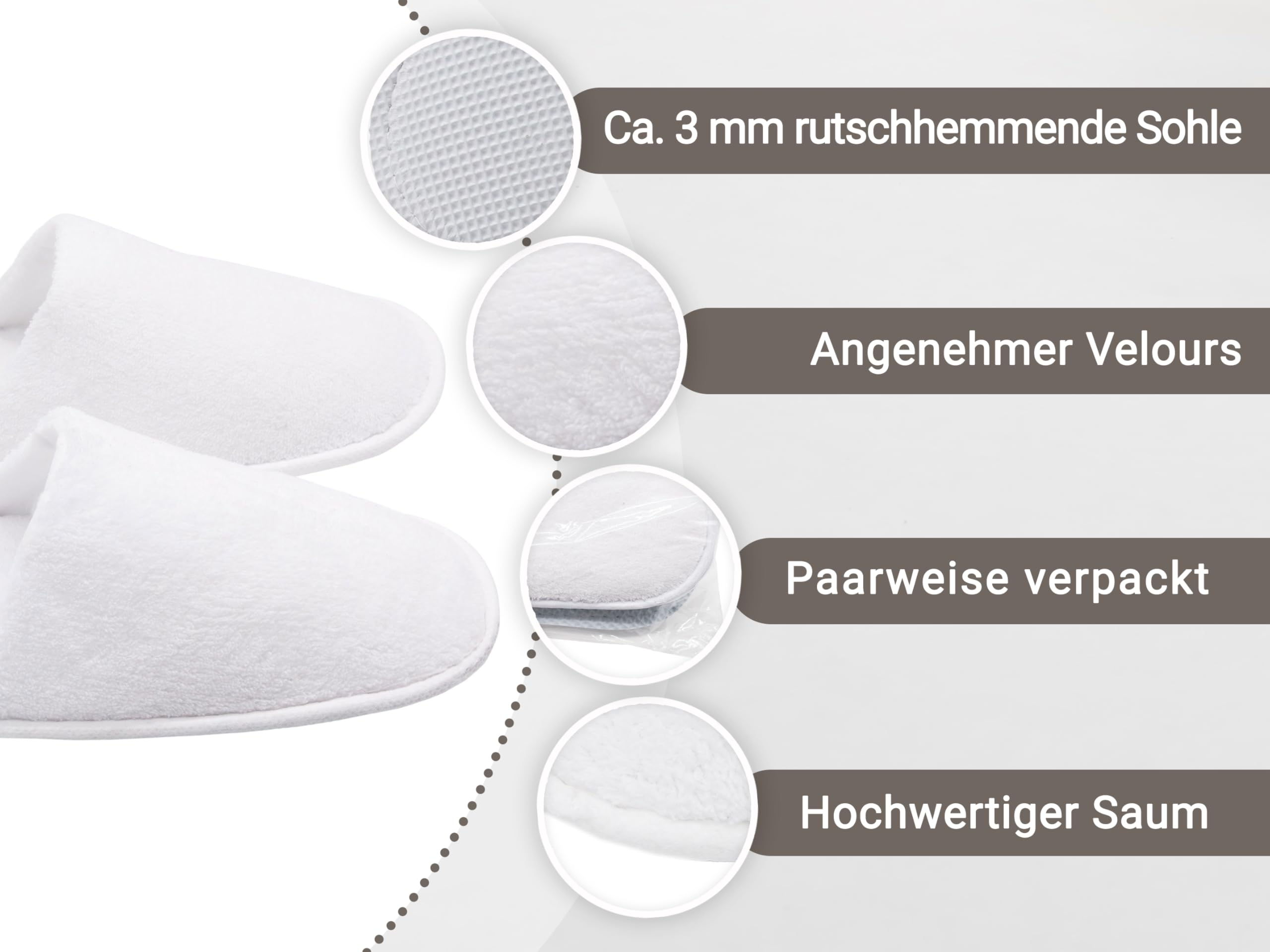 ZOLLNER 10 Paar Einwegslipper Gästehausschuh - Frottierslipper für Reise, Spa, Sauna und Zuhause - rutschhemmende Sohle - geschlossene Spitze - Einheitsgröße - Hotelqualität, 384