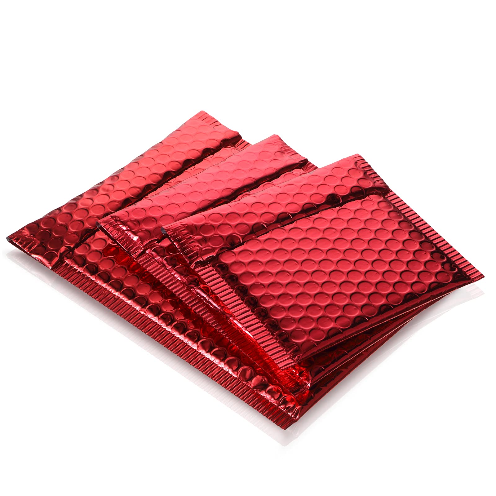 Outus 50 sobres metálicos acolchados de burbujas para entrega, sobres acolchados de papel de aluminio con purpurina, sobres con cierre adhesivo, bolsas de entrega para embalaje por correo (rojo)