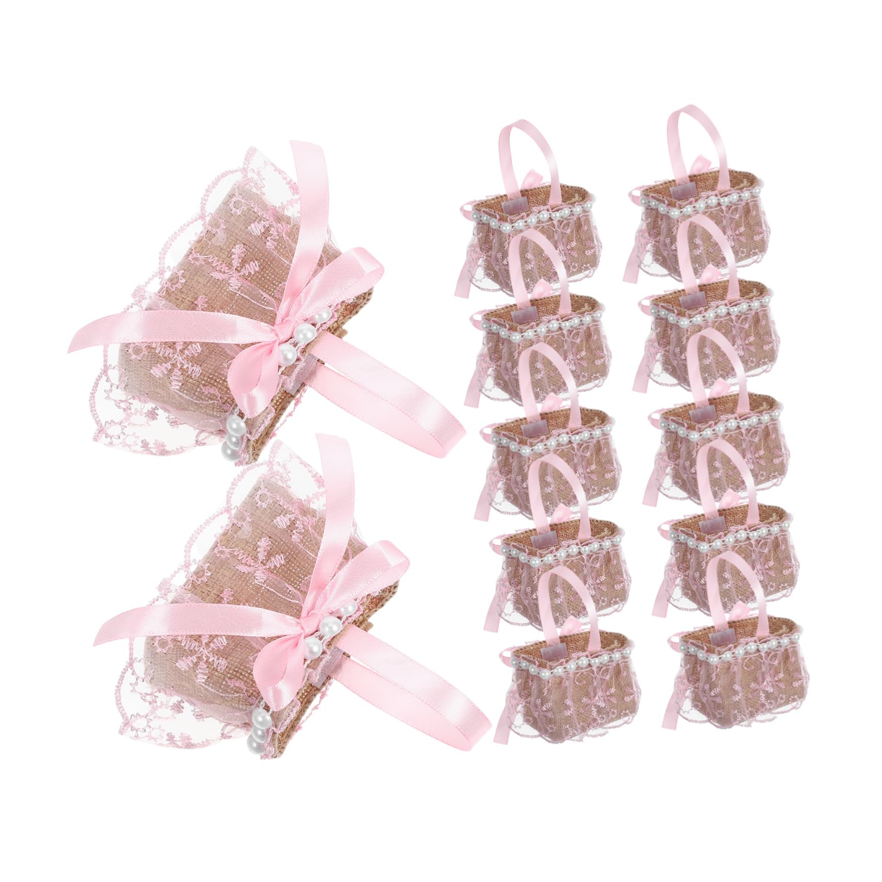 12pcs Elegant European Style Wedding Favor Basket with Bowknot and Pearl Lace Compact Candy Box for Bridesmaid Birthday and Holiday Celebrations