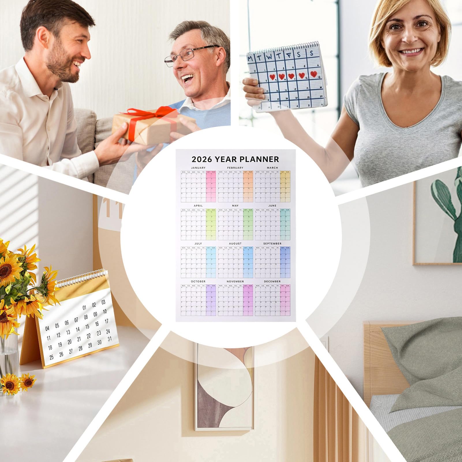 Calendario De Pared Anual 2026 - Organizador Mensual de 12 Meses con | Grandes Casillas | Diseño Vertical Colgante | Para Entornos Versátiles Como Hogar Oficina Aula Y Estudio