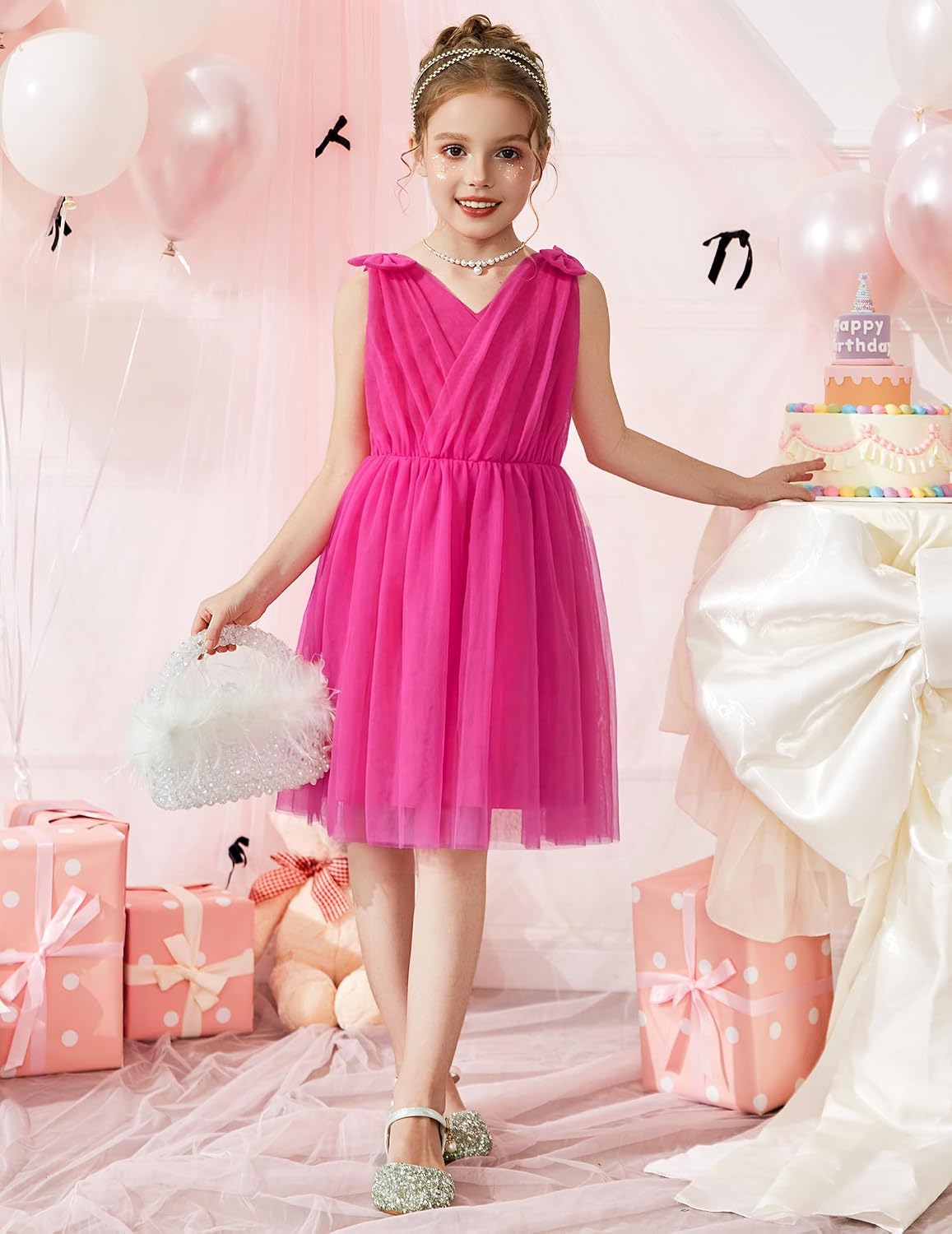 Arshiner Tutu Tulle Dress for Toddler Girls Bowknot Sleeveless Dresses image 5