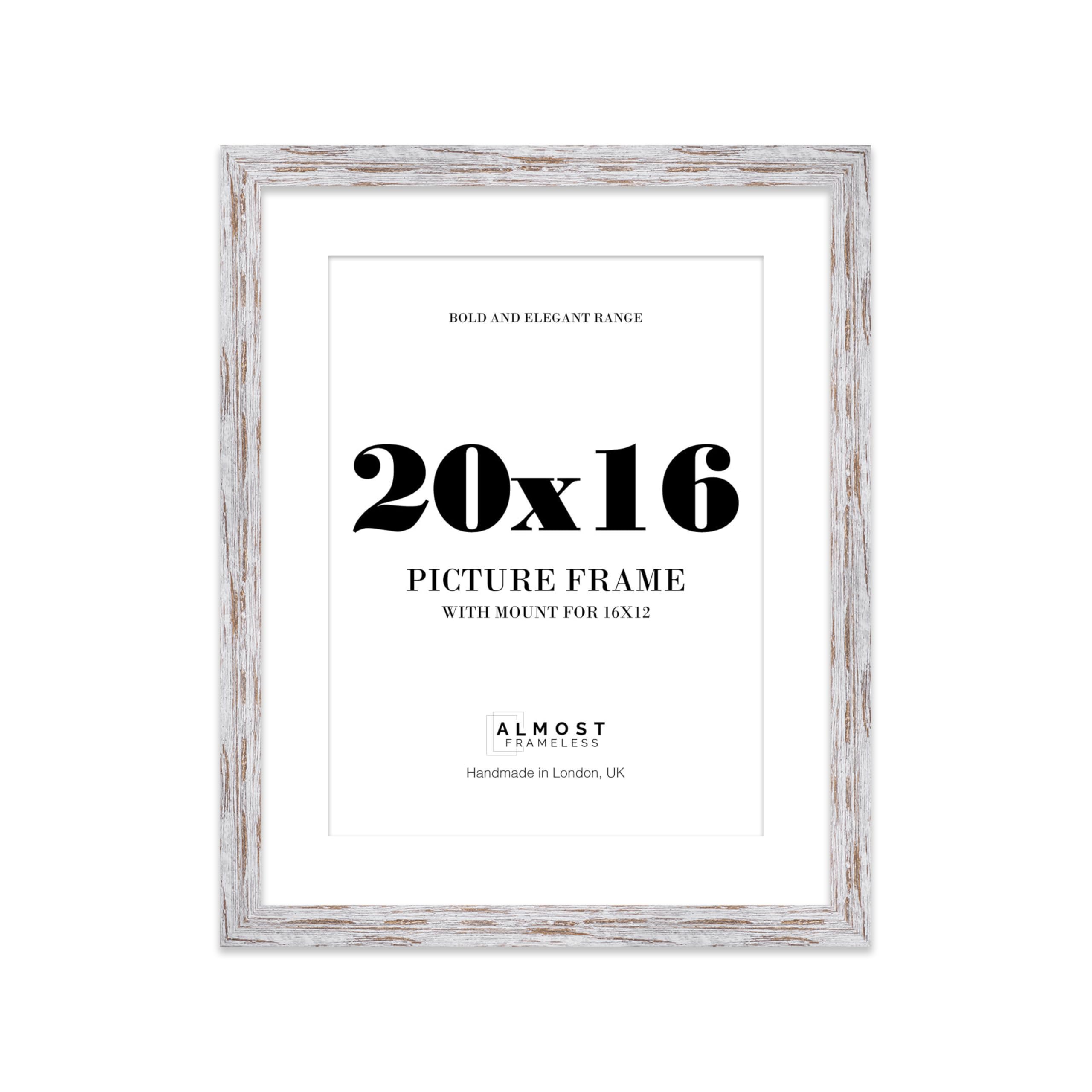 20x16 Distressed Wood Frame With Mount for 16x12 Pictures 28mm Edge Portrait and Landscape Display with Wall Hooks, 1 Pack