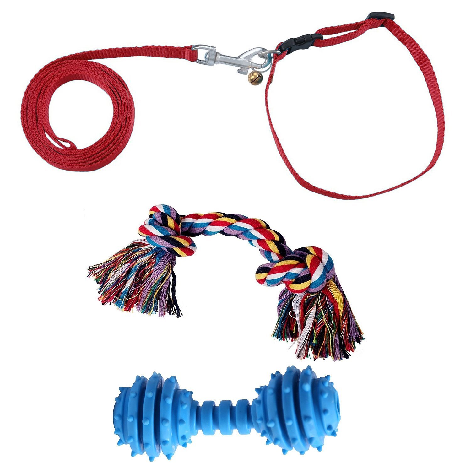 JAINSONS PET PRODUCTS® Nylon Leash and Collar Set, Bell, Cotton Bone and Rubber Dumbbell for Puppies and Small Breed Dogs (Red) (B07DDM9NZR) Amazon Price History, Amazon Price Tracker