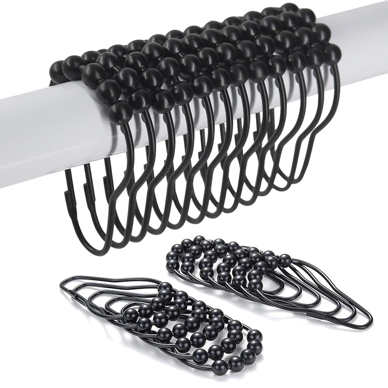 24Pack Shower Curtain Hooks,Rustproof Shower Curtains Rings,Stainless Steel Shower Curtain Hooks Hanger for Bathroom Shower Curtain Liner Rod,Heavy Duty Roller Glide Hanger Bath Drape Loop (Black)