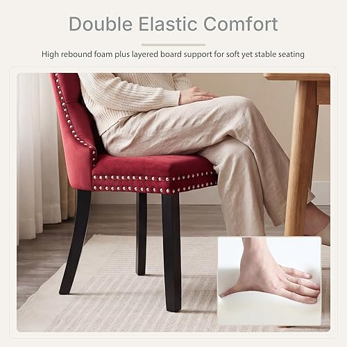 Miniatura 5 de Juego de 4 sillas de comedor de terciopelo burdeos, Silla tapizada de tela para cocina y comedor, sillas de comedor modernas de mediados de siglo,