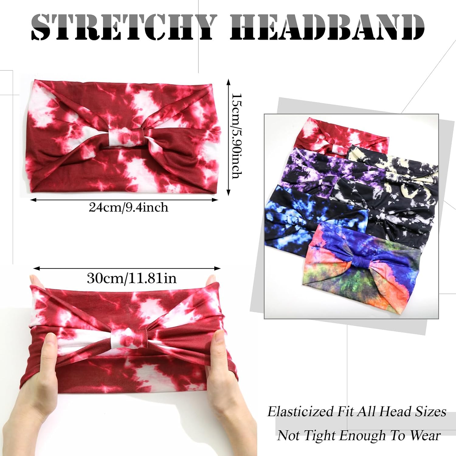 6 Pack Wide Headbands for Women Knotted Non-Slip Tie Dye Womens Head Bands Boho African Stretchy Thick Head Wraps Bandanas for Women Yoga Workout