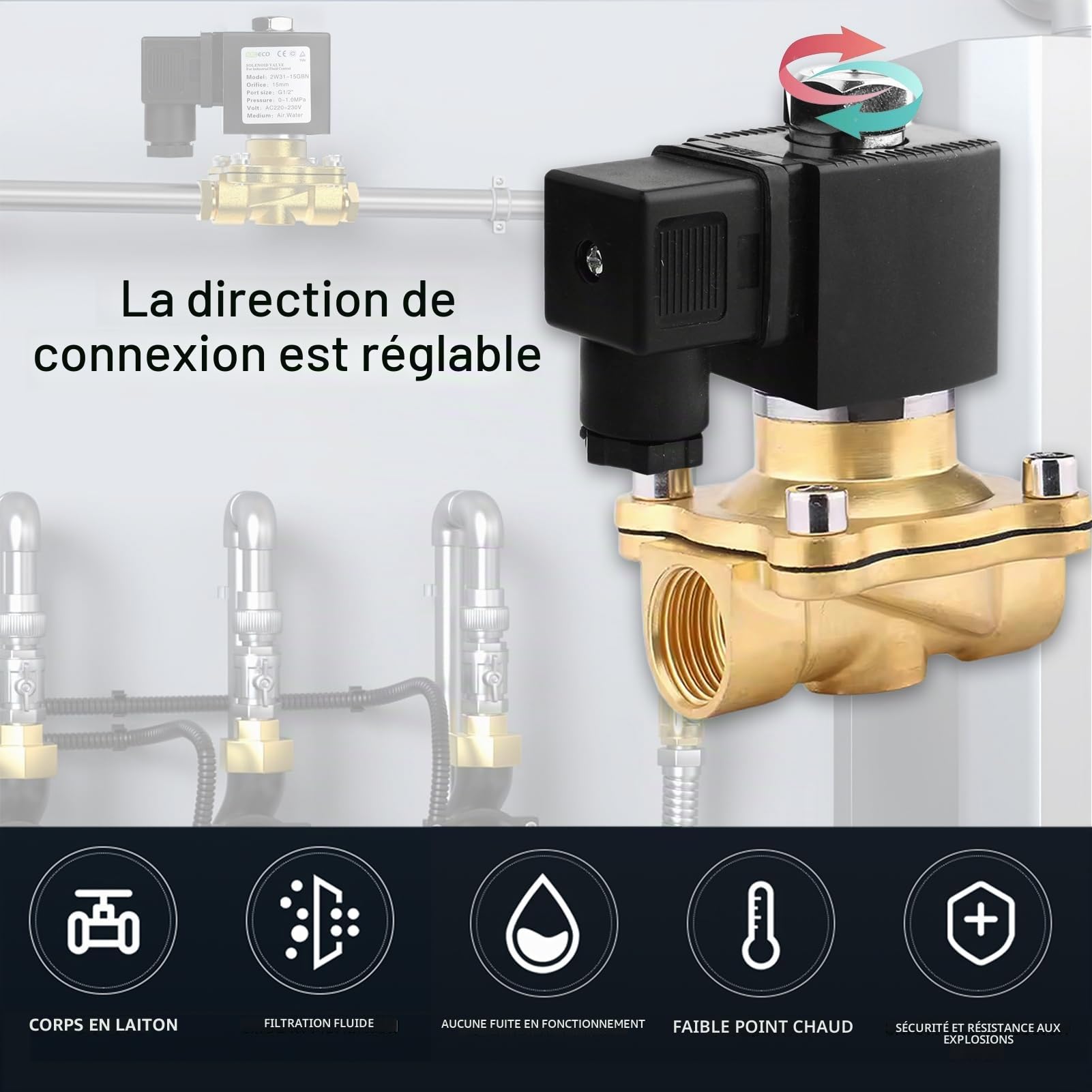 Électrovanne en laiton 3/4" 220 V,électrovanne électrique en laiton,Laiton Électrovanne Magnétique Électrique,Commande Directe pour Eau,Gaz et Air