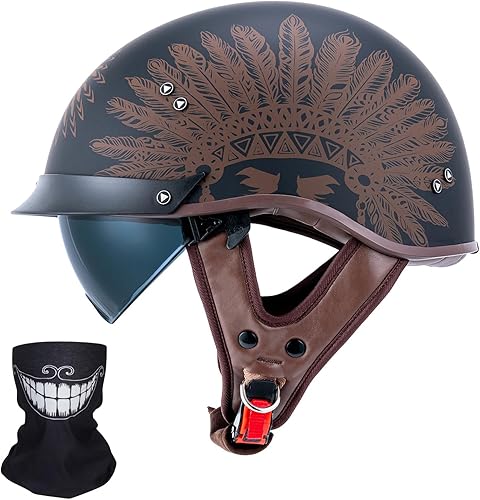 Miniatura 9 de Casco de media motocicleta con visera de cara abierta, hebilla de liberación rápida, aprobado por DOT, cascos de piloto de crucero para adultos,