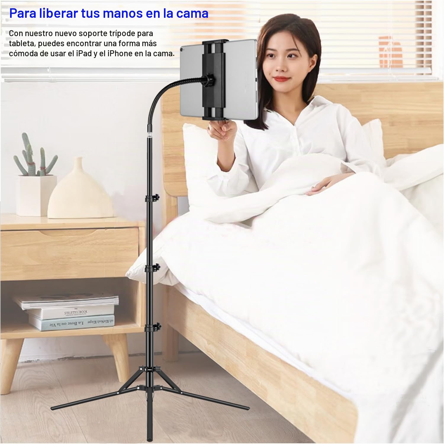 SAMHOUSING Trípode para Tablet de 4,5 a 13 Pulgadas, Altura Ajustable hasta 65 Pulgadas, Soporte para Tablet para iPad Pro 12,9, iPad Air Mini, iPhone, Tablet de 4,5 a 13 Pulgadas