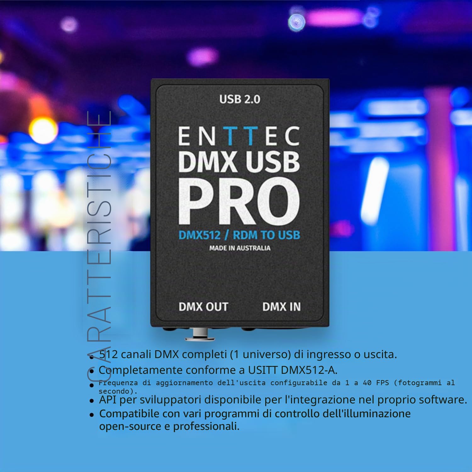 Enttec - DMX USB Pro Dongle, interfaccia USB a DMX (RDM) 512 ch, 1 universo