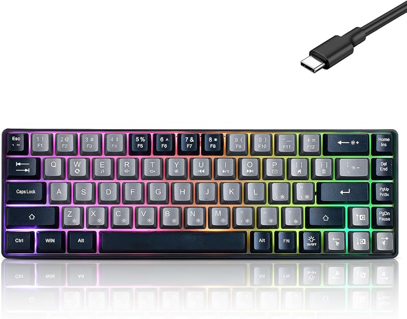 Wired Portable 60% Mechanical Gaming Keyboard,RGB LED Backlit Compact 68 Keys Mini Wired Office Keyboard with Red Switch for Windows Laptop PC Mac -Grey and Black
