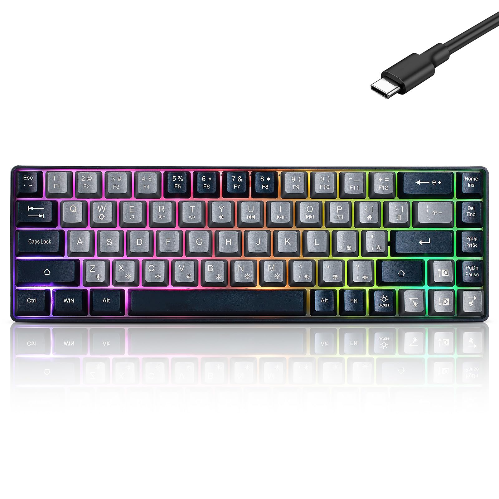 Tastiera da gioco portatile con cavo, 60% meccanica, retroilluminata a LED RGB, compatta, 68 tasti, mini tastiera da ufficio con cavo, per Windows, laptop, PC, Mac, gamer, dattilografi, viaggi di