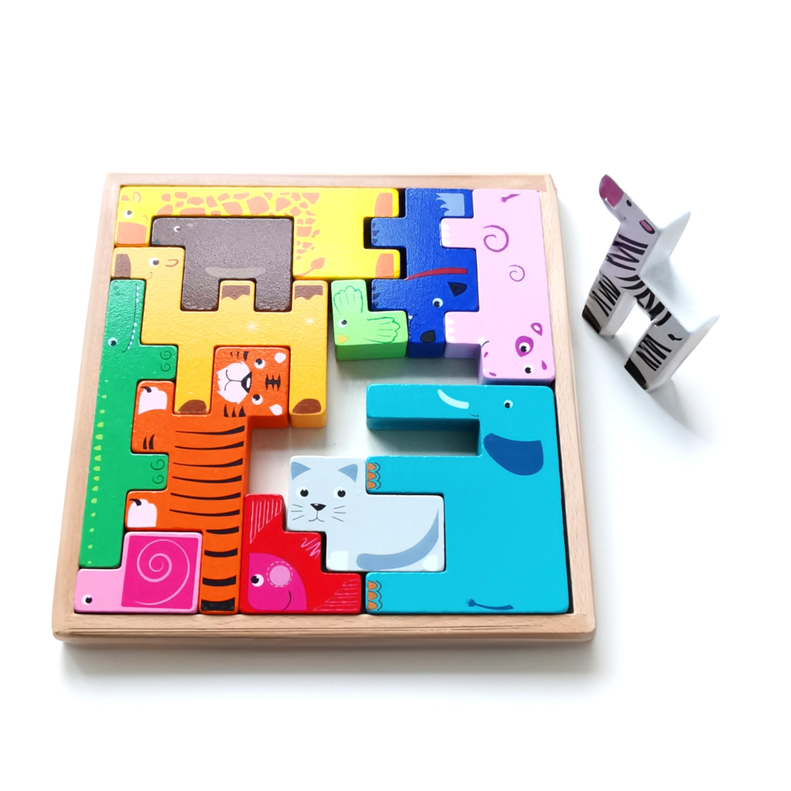 BEACENOV Montessori Wooden Animal Jigsaw Puzzle Toy for Toddler,Montessori Educational Toy for Baby Boy or Girl Gift,Cute Animal Block Puzzles for Kids,Wooden Jigsaw Puzzles for Toddler 2 3 4 Year Old - Image 3