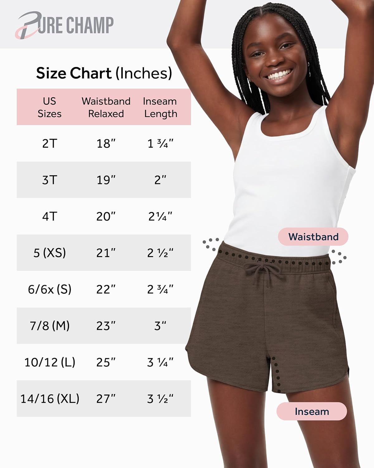 PURE CHAMP Girls Shorts 4 Pack Girls Athletic Shorts Ultra-Soft Youth Quick Dry Dolphin with Drawstring Size Toddler -16
