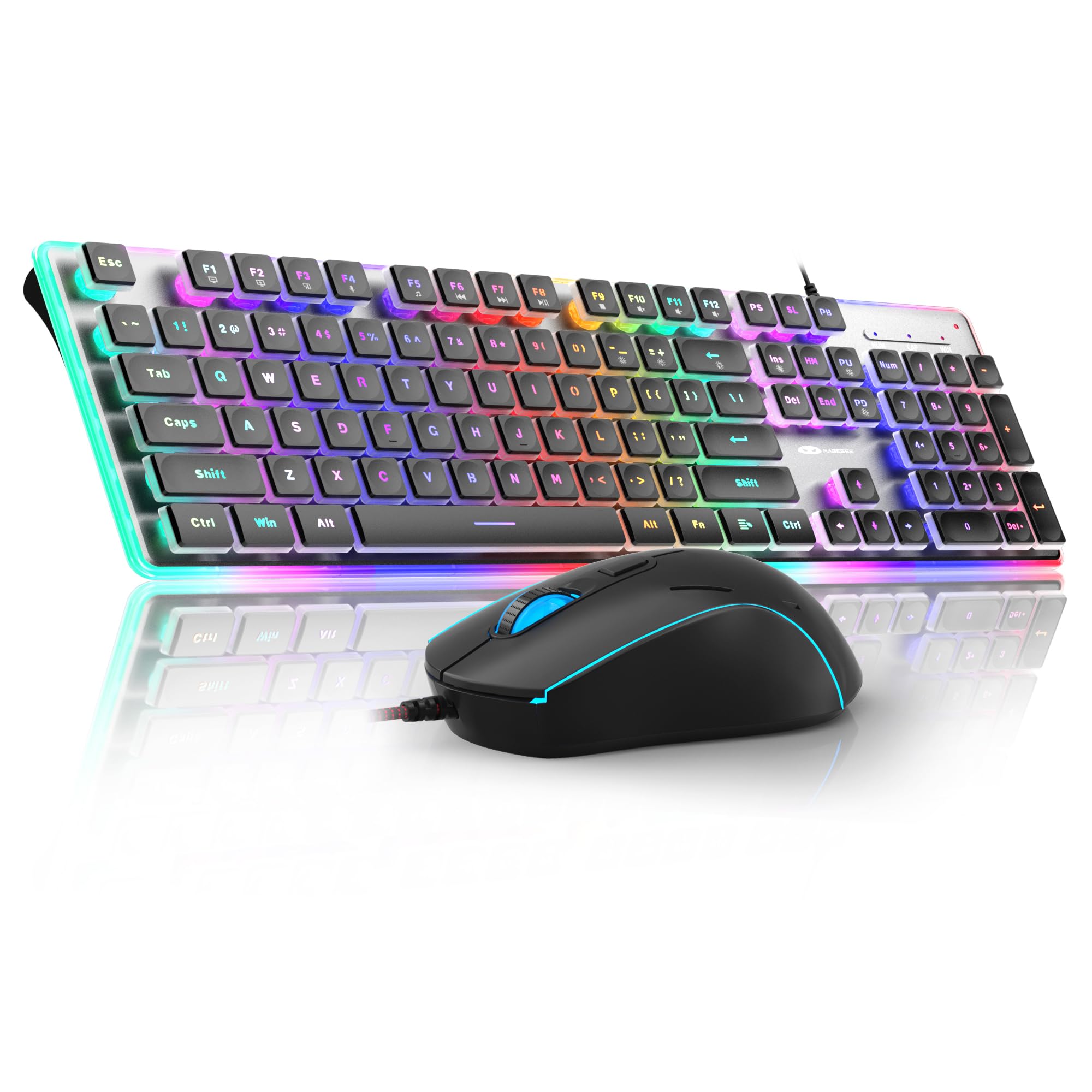 MageGee GK970 - Tastiera da gioco e mouse, tastiera retroilluminata cablata e mouse da gioco nero, tastiere per PC e mouse con sensibilità regolabile, per laptop/Mac (nero)