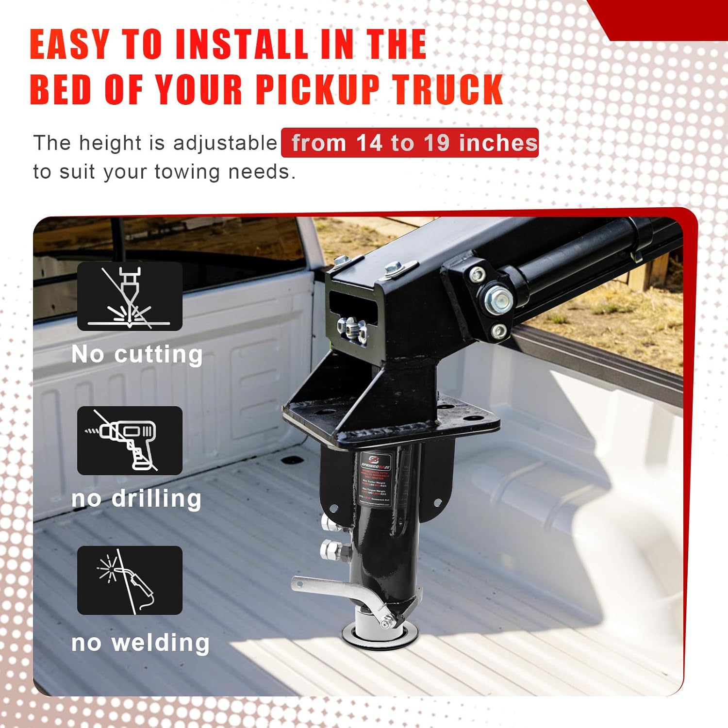 5th Wheel to Gooseneck Adapter,Height Adjustable from 14 to 19 inches,20000 LBS GTW 4000 LBS VTW