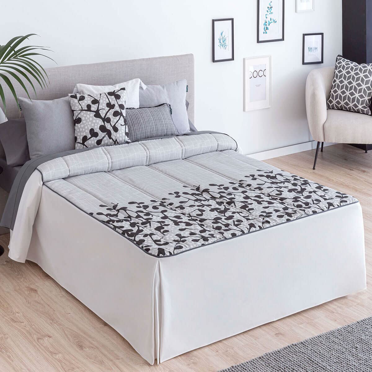 Lanovenanube Colcha edredón LLANES - Cama 105 cm - Color Gris