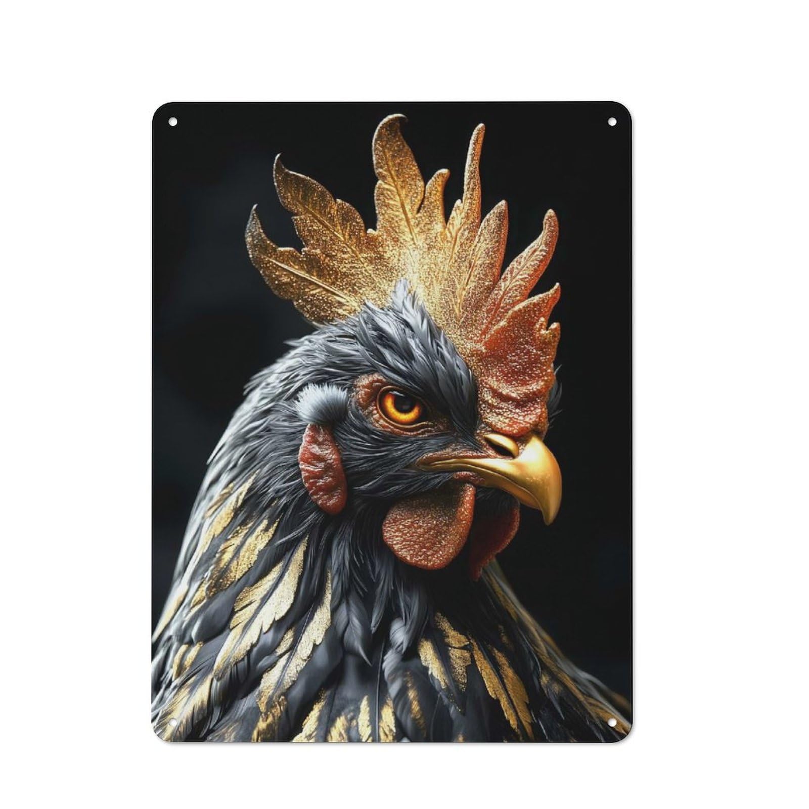 Junmoney Golden Rooster Portrait Chicken Office Metal Sign With Design 40X30cm, Classic Studio Wall Plaque For Home Office, Reading Corner Or Bedroom