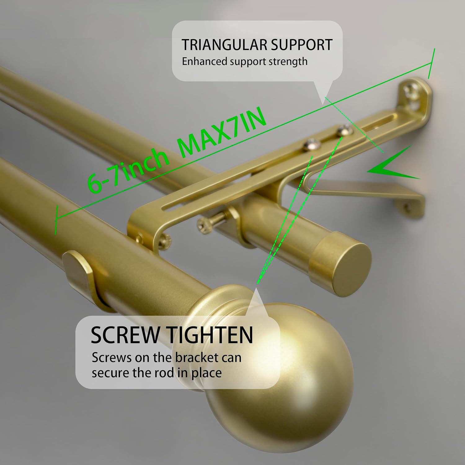 Gold Double Curtain Rods for Windows 16-120 inch, Decorative Curtain Rod Set, Adjustable Heavy Duty Drapery Rod for Bedroom, Livingroom