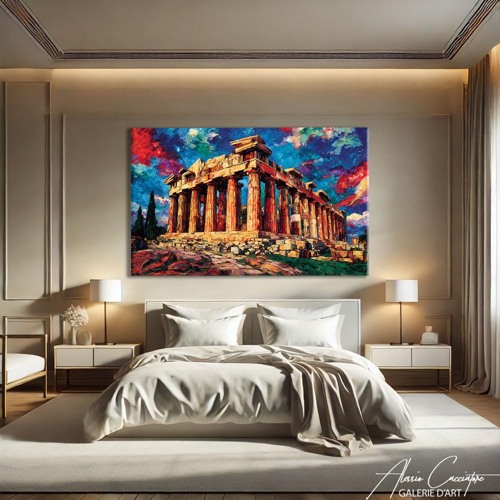 Alessio Cacciatore Quadro architettura greca antica - Decorazione da parete storica - Cornice con stampa Partenone Atene - arte da parete classica - Idee Deco per ufficio professionale (40 x 30 cm)