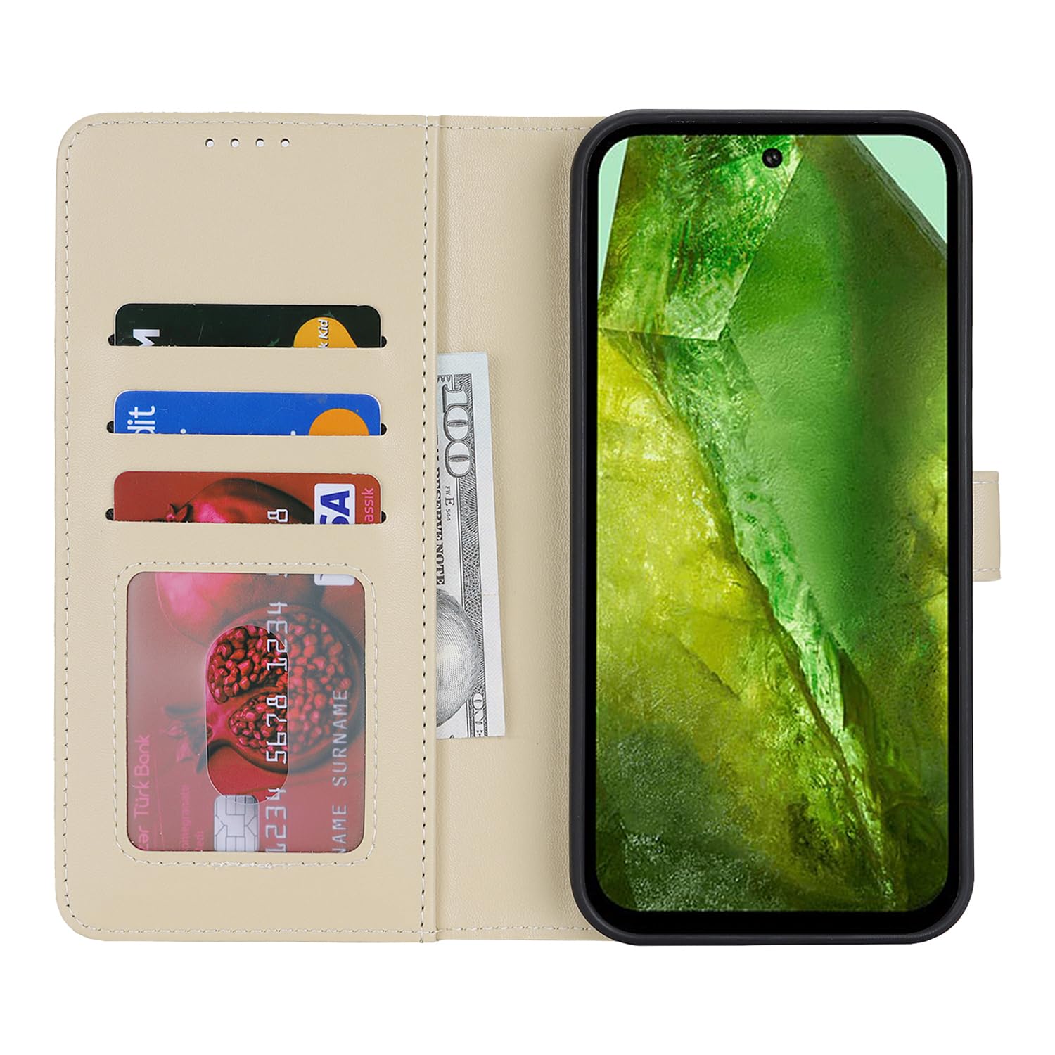 Google Pixel 6A Hülle Aus PU Leder – Flipcase Mit Magnetverschluss, Kartenfächern Und Standfunktion In Roségold