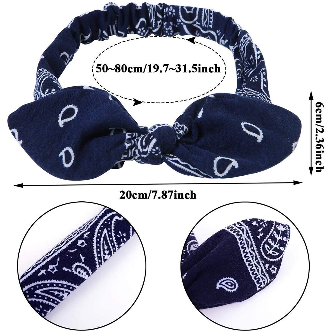 Fasce per Capelli con Fiocco, Carino Coniglio Orecchie Fasce, Stile Vintage Elastico Turbante Accessori Copricapo Cerchietti (6 Pezzi)