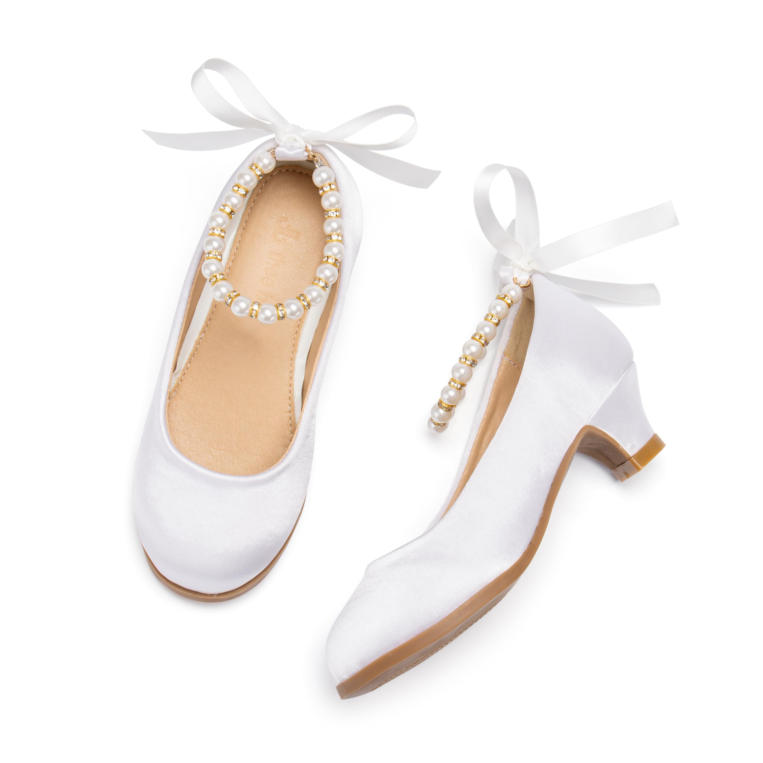 THEE BRON Girls Low Heel Dress Shoes Mary Jane Party Wedding Flower Girl Pumps